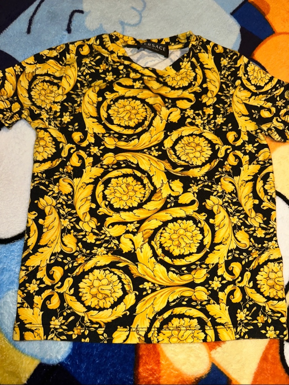 Versace Black and Yellow Baroque Print T-Shirt